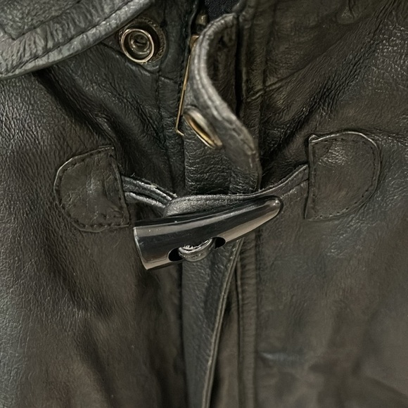 Teco men’s black Leather Jacket size XL biker 90s trench coat - Picture 5 of 16